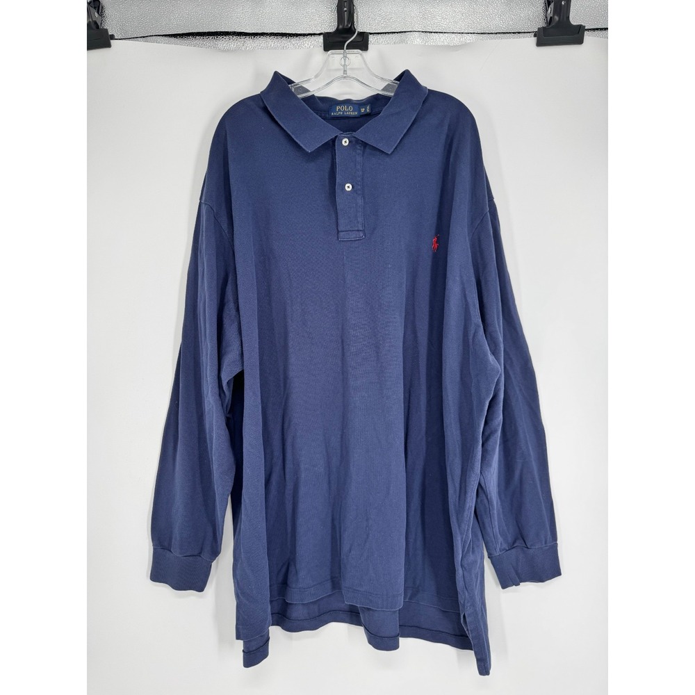 Polo Ralph Lauren Polo Shirt 5XL Big 5XB Navy Blue Red Pony Logo Long Sleeve